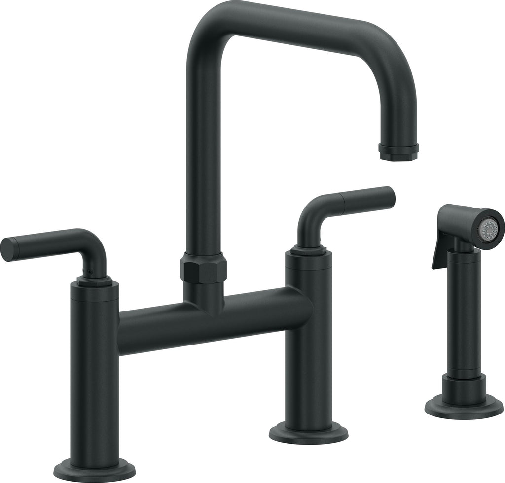 California Faucets Descanso Llave de Cocina Tipo Puente Industrial con Rociador Lateral - Pico Cuadrado - Carbón