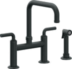 California Faucets Descanso Llave de Cocina Tipo Puente Industrial con Rociador Lateral - Pico Cuadrado - Carbón