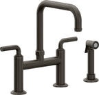California Faucets Descanso Llave de Cocina Tipo Puente Industrial con Rociador Lateral - Pico Cuadrado - Bronce Oscuro