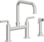 California Faucets Descanso Llave de Cocina Tipo Puente Industrial con Rociador Lateral - Pico Cuadrado - Cromo Pulido