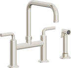 California Faucets Descanso Llave de Cocina Tipo Puente Industrial con Rociador Lateral - Pico Cuadrado - Níquel Pulido