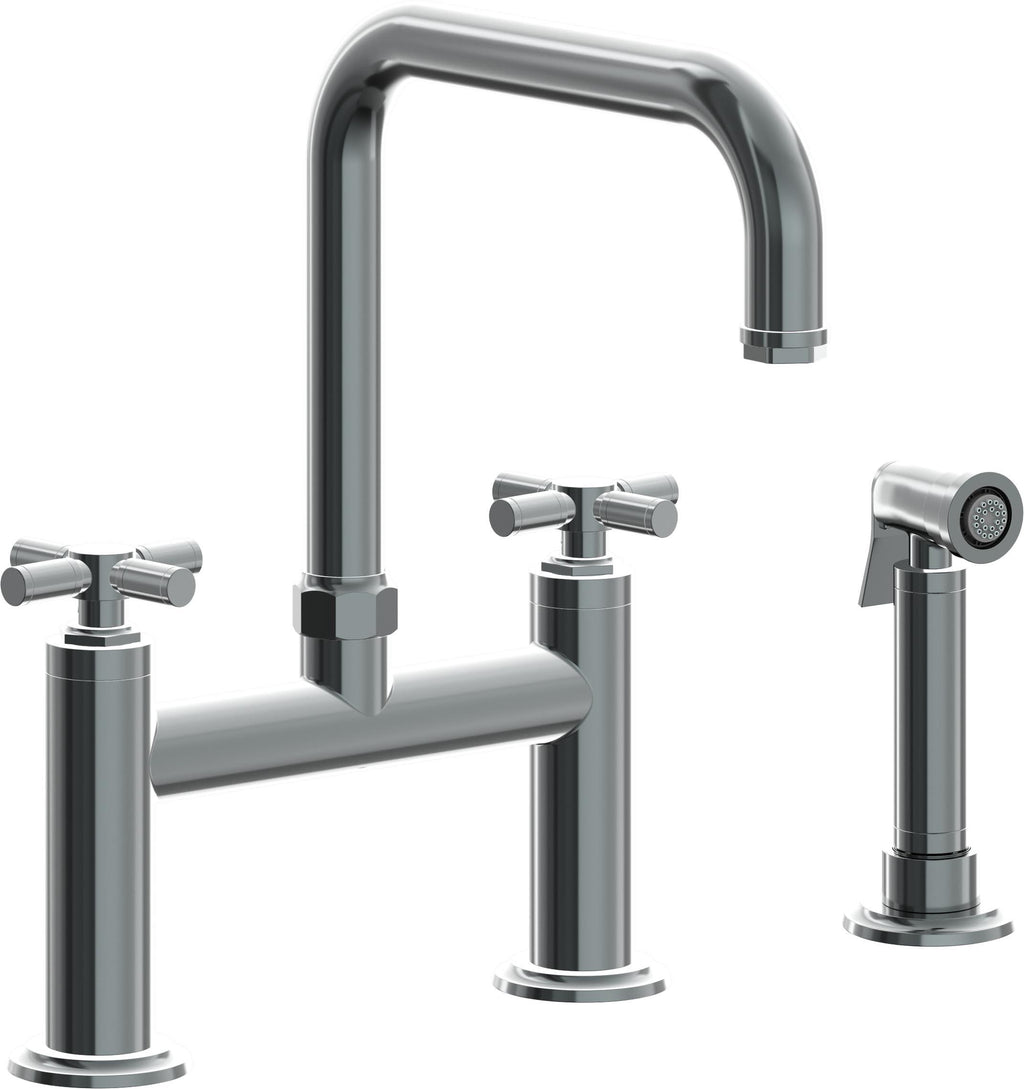 California Faucets Descanso Llave de Cocina Tipo Puente Industrial con Rociador Lateral - Pico Cuadrado - Níquel Negro