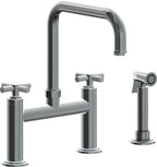 California Faucets Descanso Llave de Cocina Tipo Puente Industrial con Rociador Lateral - Pico Cuadrado - Níquel Negro