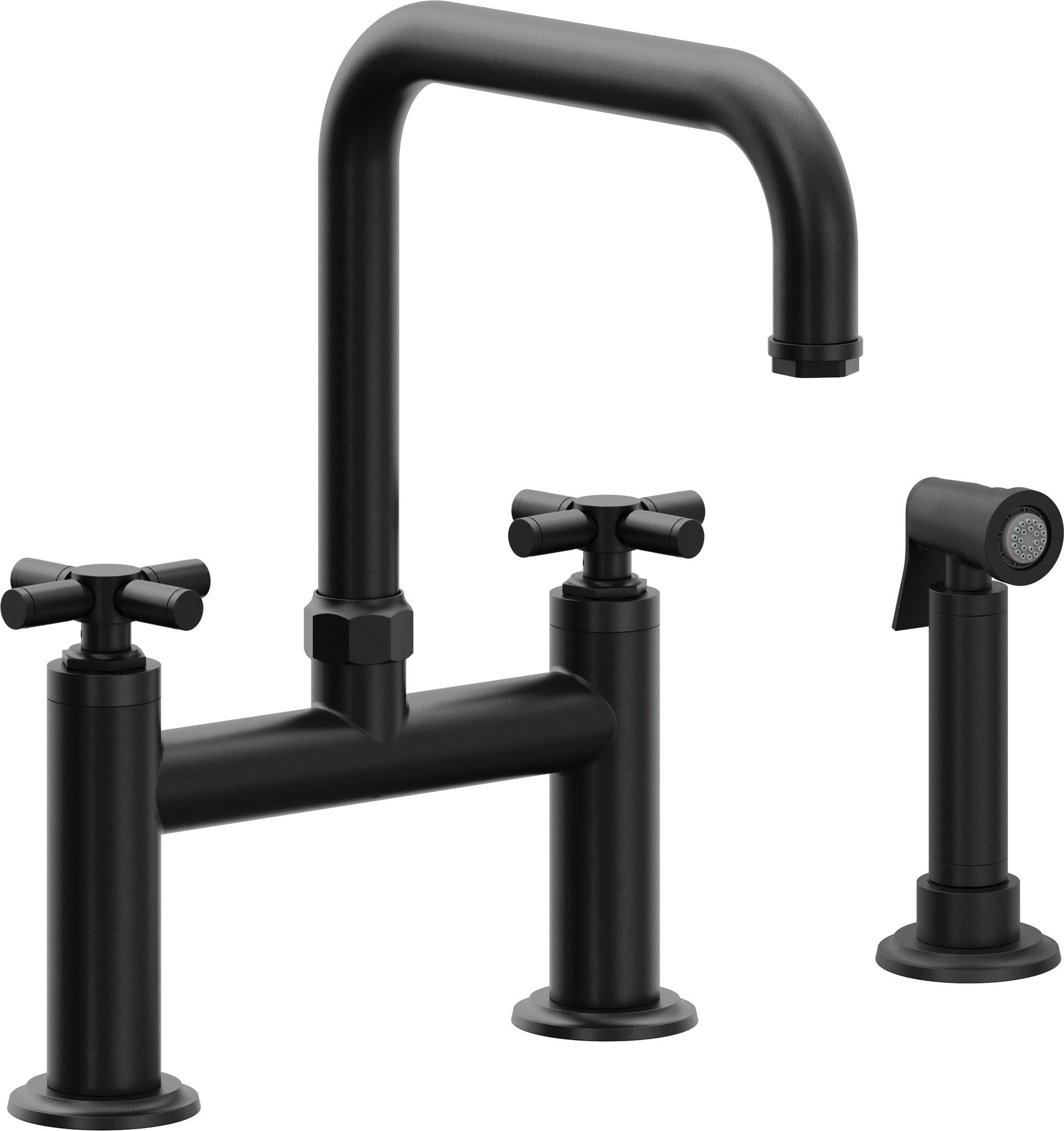 California Faucets Descanso Llave de Cocina Tipo Puente Industrial con Rociador Lateral - Pico Cuadrado - Negro Mate