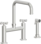 California Faucets Descanso Llave de Cocina Tipo Puente Industrial con Rociador Lateral - Pico Cuadrado - Cromo Pulido