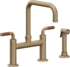 California Faucets Descanso Llave de Cocina Tipo Puente Industrial con Rociador Lateral - Pico Cuadrado - Latón Antiguo Mate