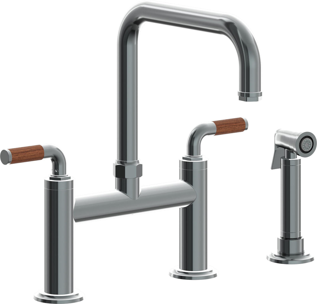 California Faucets Descanso Llave de Cocina Tipo Puente Industrial con Rociador Lateral - Pico Cuadrado - Níquel Negro