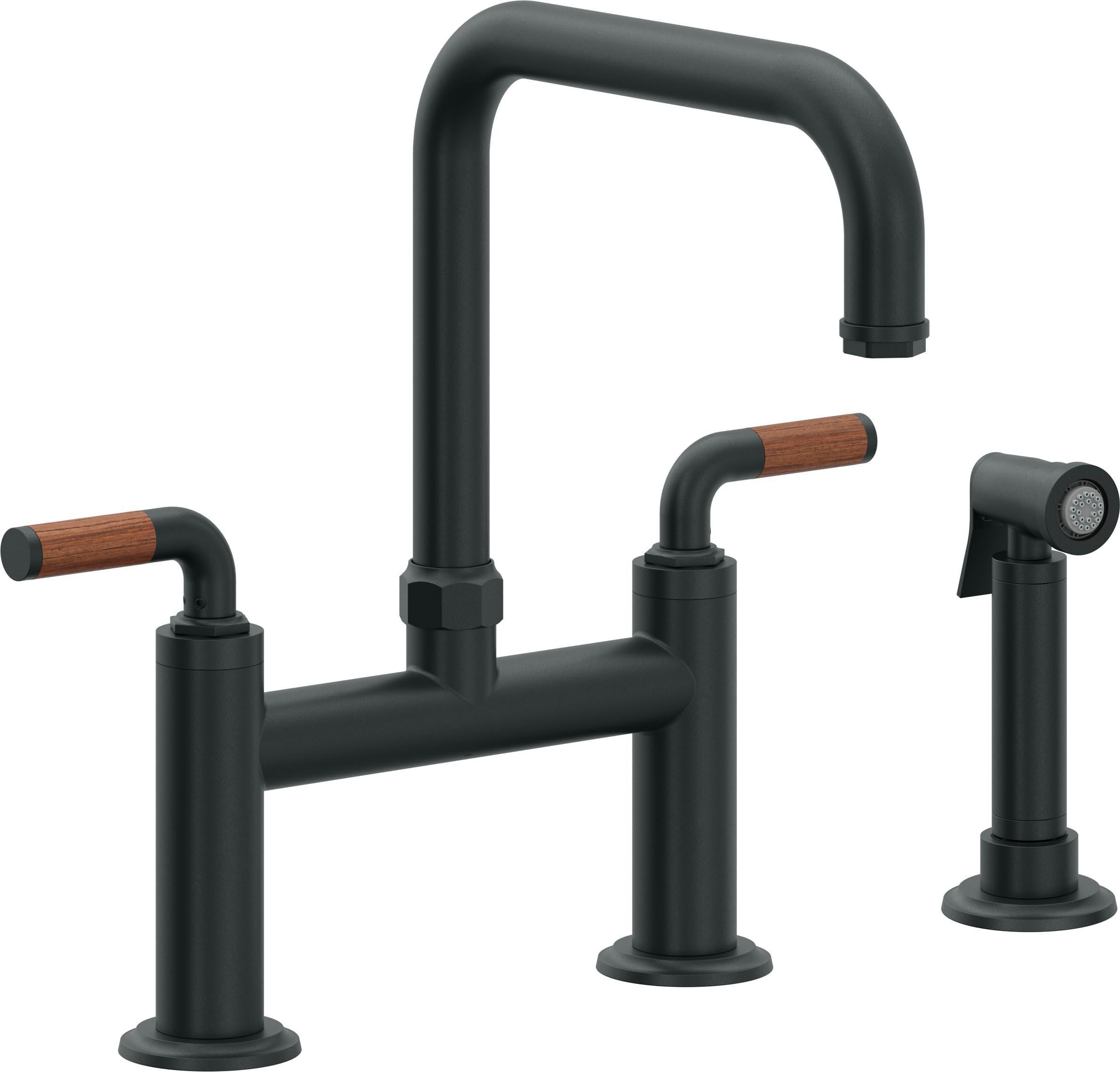 California Faucets Descanso Llave de Cocina Tipo Puente Industrial con Rociador Lateral - Pico Cuadrado - Carbón