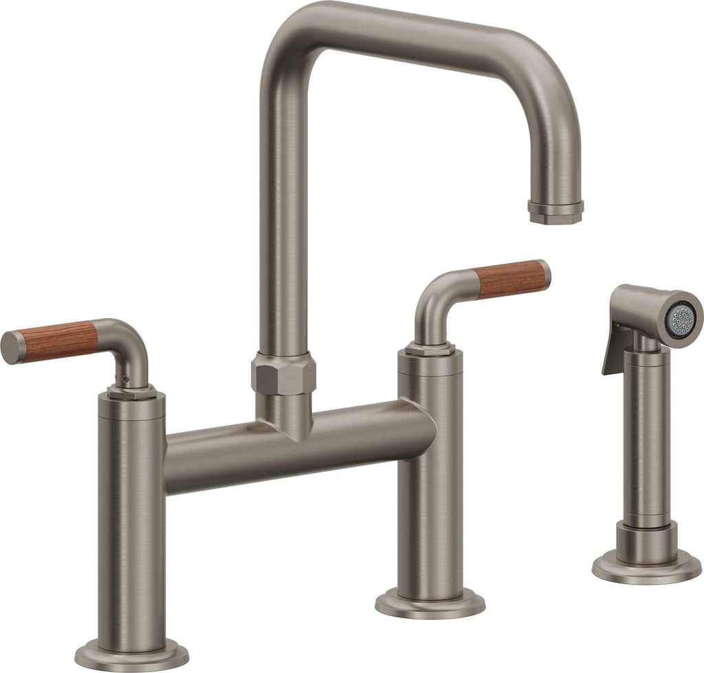 California Faucets Descanso Llave de Cocina Tipo Puente Industrial con Rociador Lateral - Pico Cuadrado - Grafito