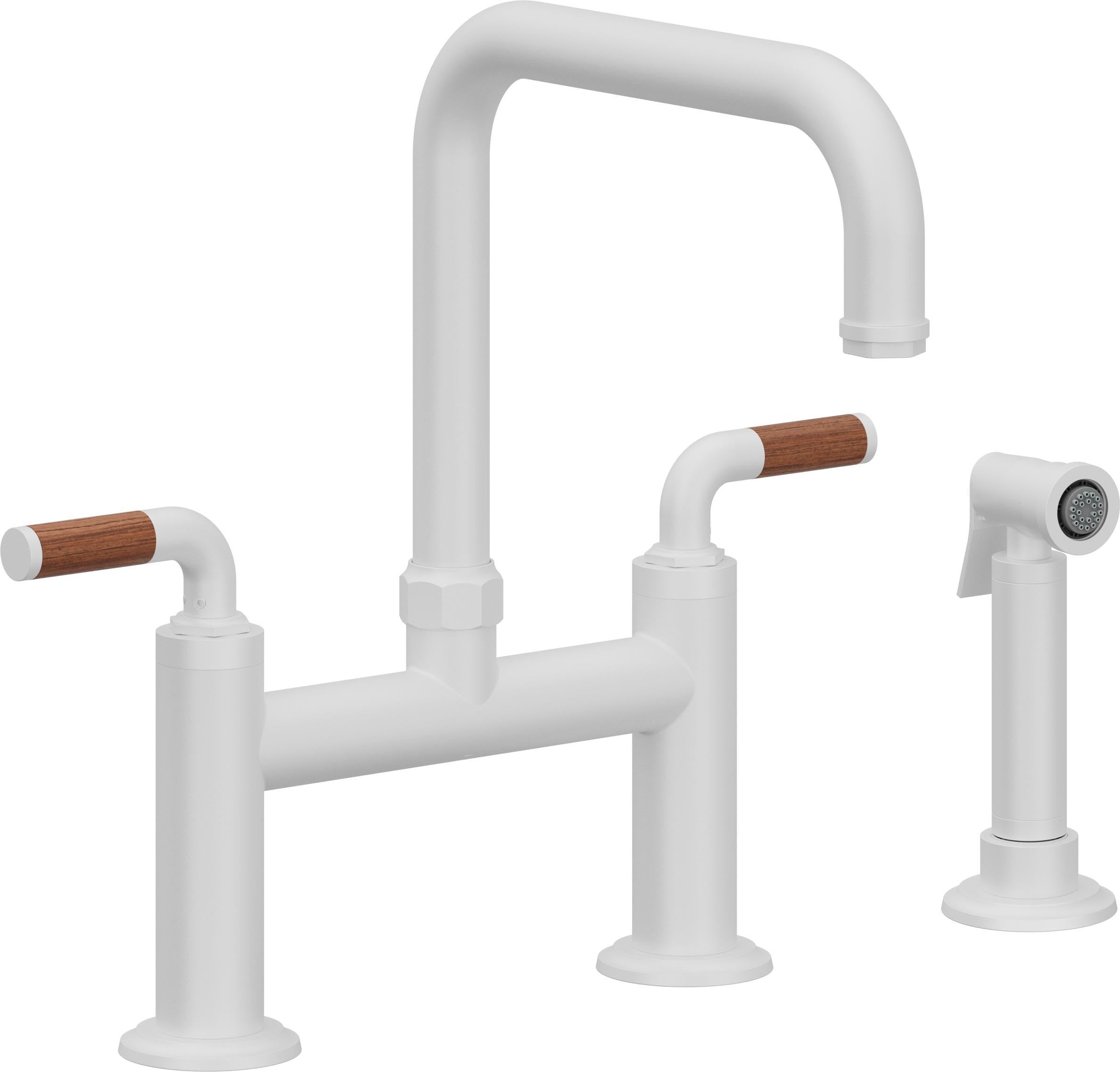 California Faucets Descanso Llave de Cocina Tipo Puente Industrial con Rociador Lateral - Pico Cuadrado - Blanco Mate