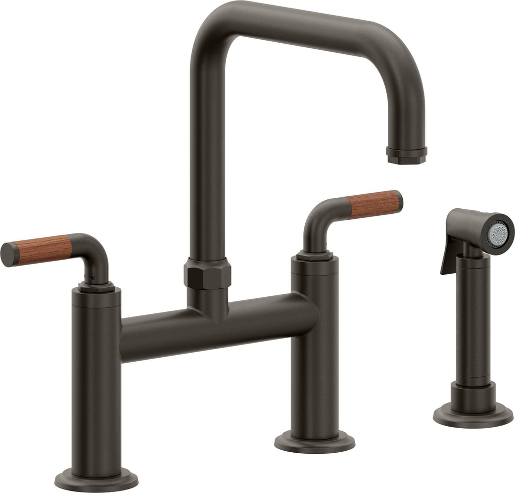 California Faucets Descanso Llave de Cocina Tipo Puente Industrial con Rociador Lateral - Pico Cuadrado - Bronce Oscuro