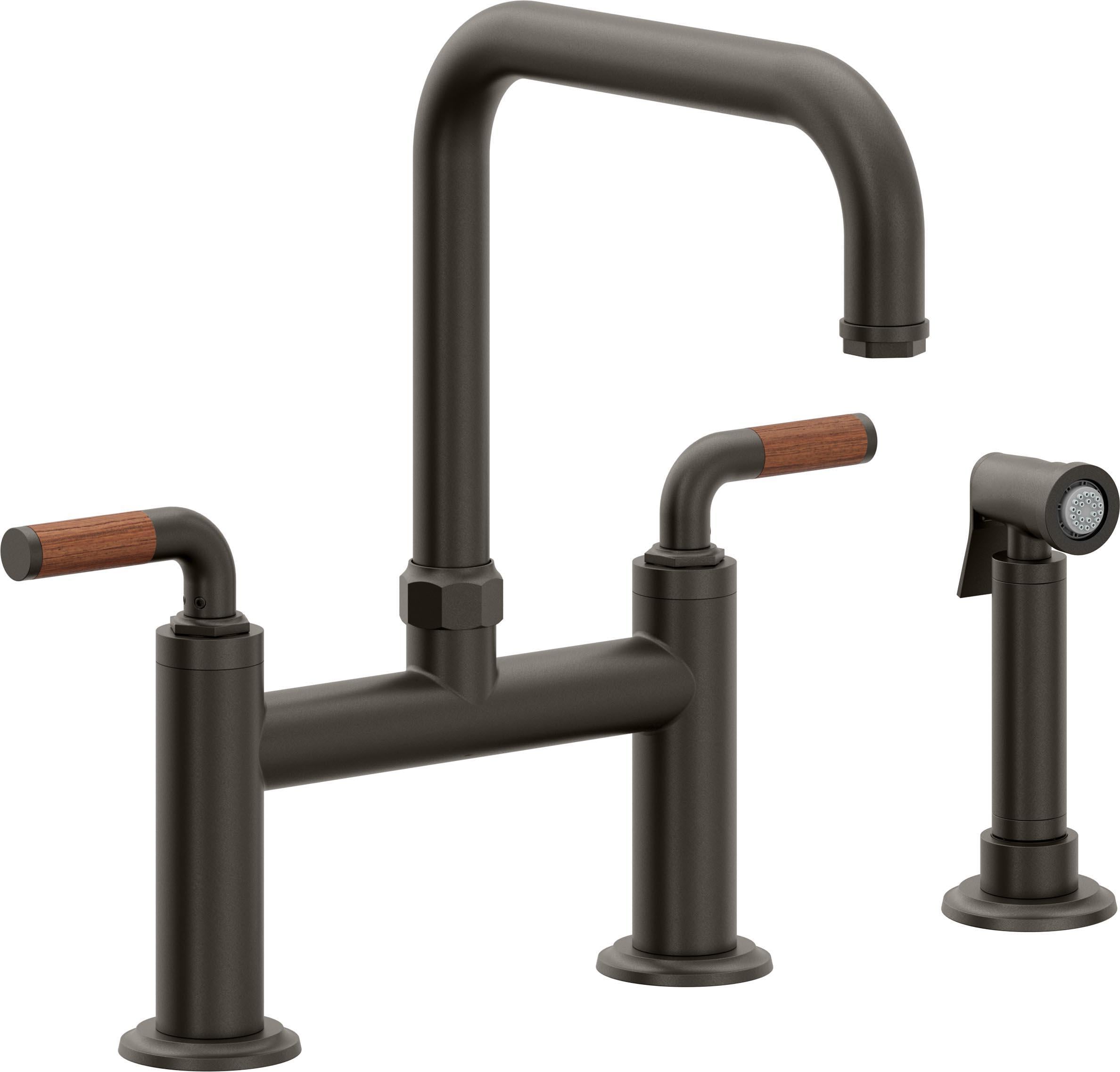 California Faucets Descanso Llave de Cocina Tipo Puente Industrial con Rociador Lateral - Pico Cuadrado - Bronce Oscuro