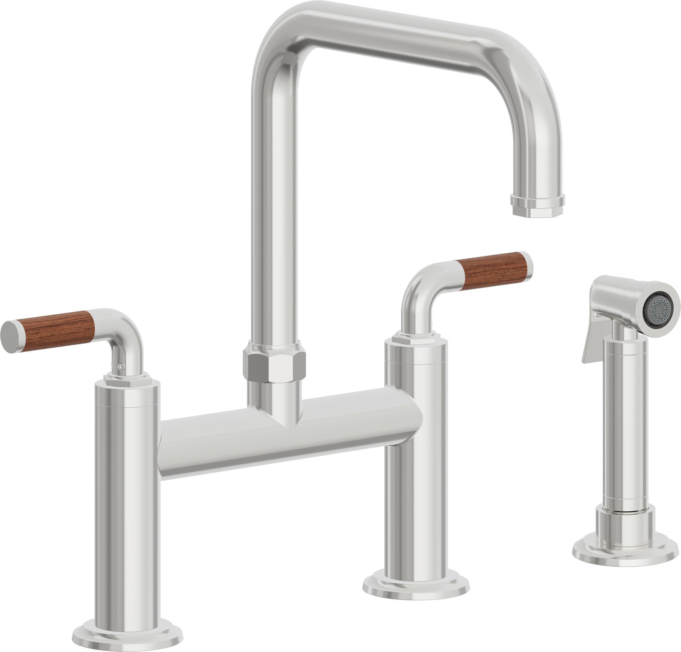 California Faucets Descanso Llave de Cocina Tipo Puente Industrial con Rociador Lateral - Pico Cuadrado - Cromo Pulido