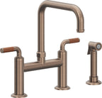 California Faucets Descanso Llave de Cocina Tipo Puente Industrial con Rociador Lateral - Pico Cuadrado - Bronce Satinado