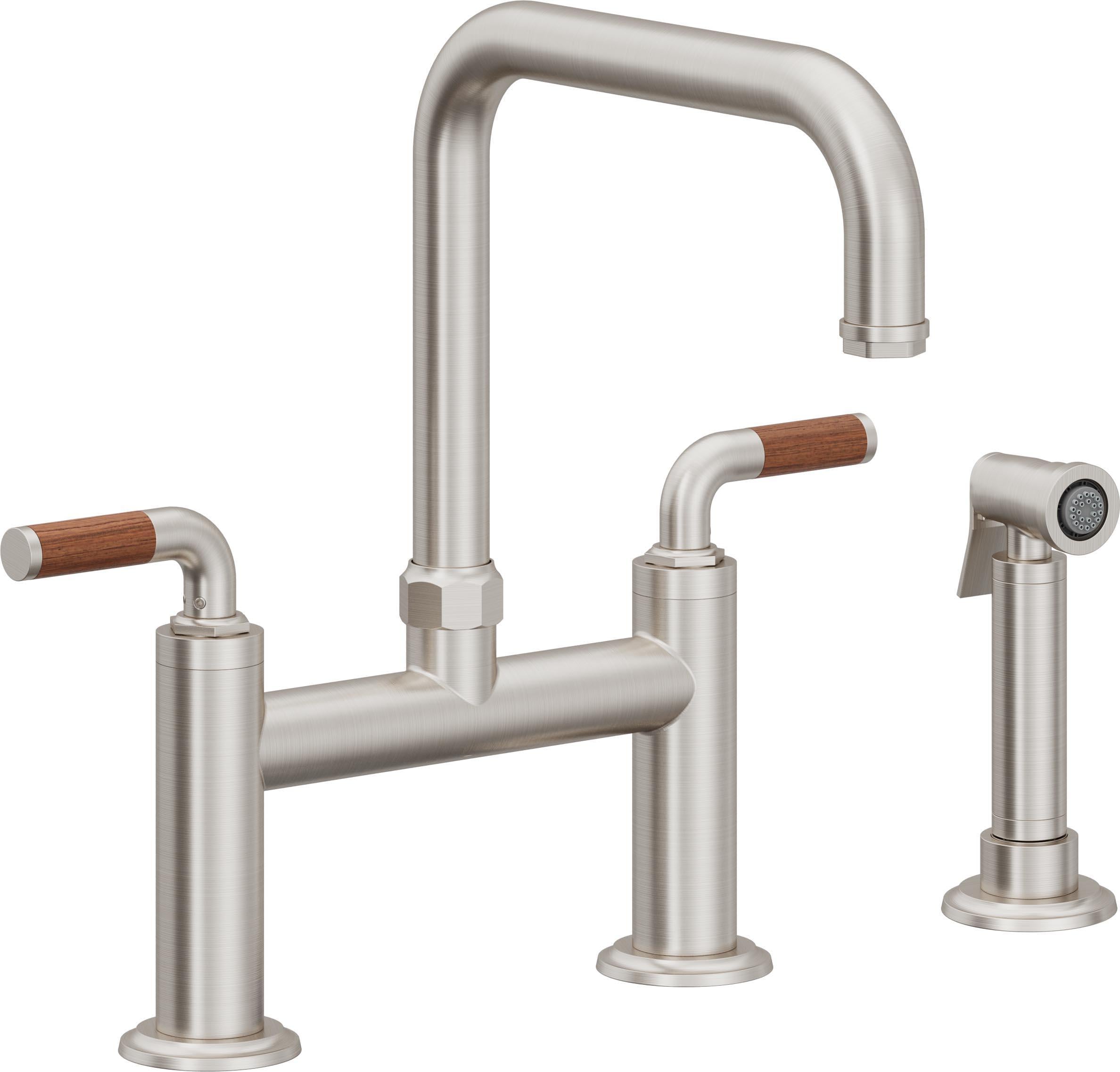 California Faucets Descanso Llave de Cocina Tipo Puente Industrial con Rociador Lateral - Pico Cuadrado - Acero Inoxidable Ultra