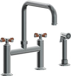 California Faucets Descanso Llave de Cocina Tipo Puente Industrial con Rociador Lateral - Pico Cuadrado - Níquel Negro