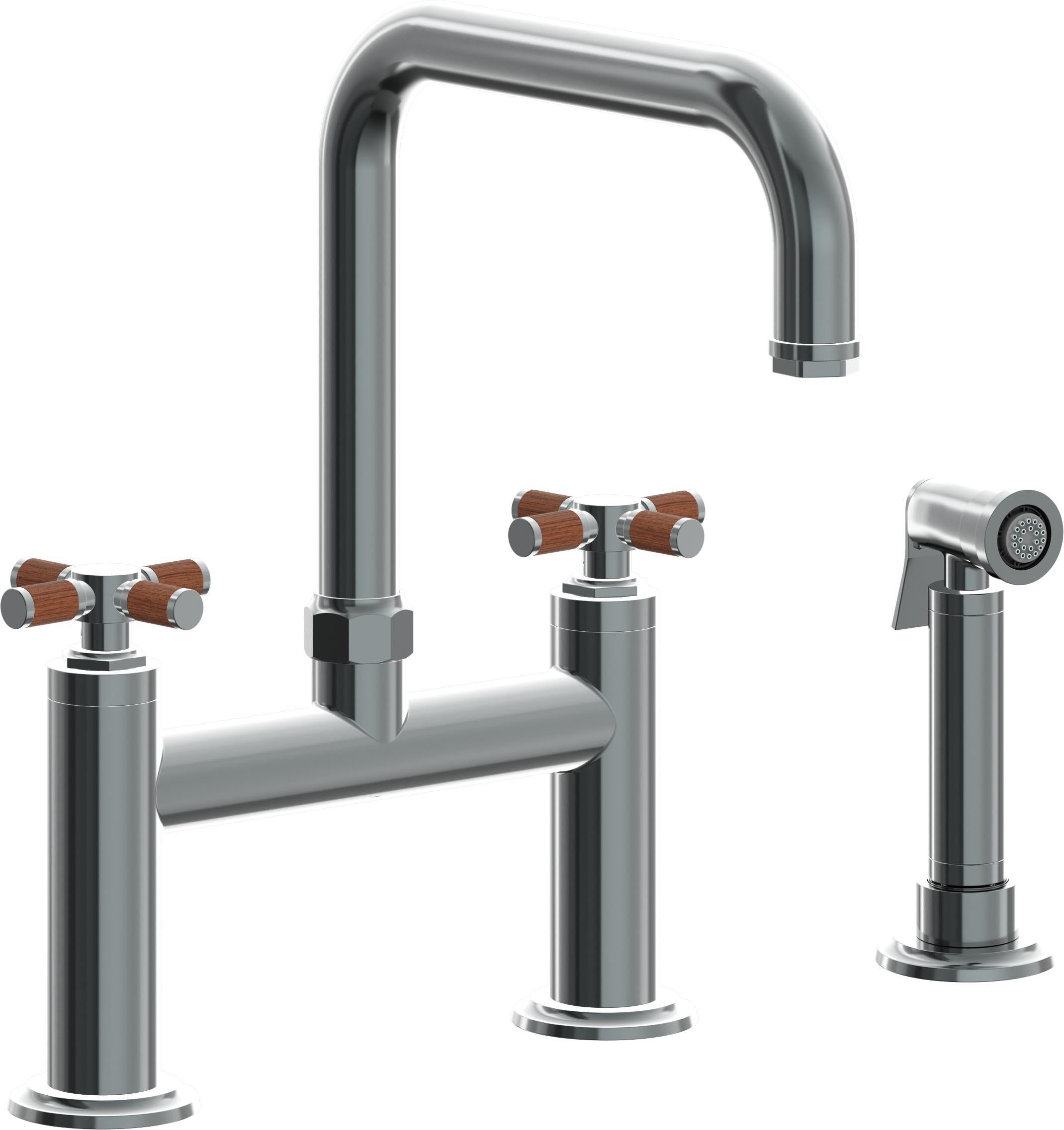 California Faucets Descanso Llave de Cocina Tipo Puente Industrial con Rociador Lateral - Pico Cuadrado - Níquel Negro