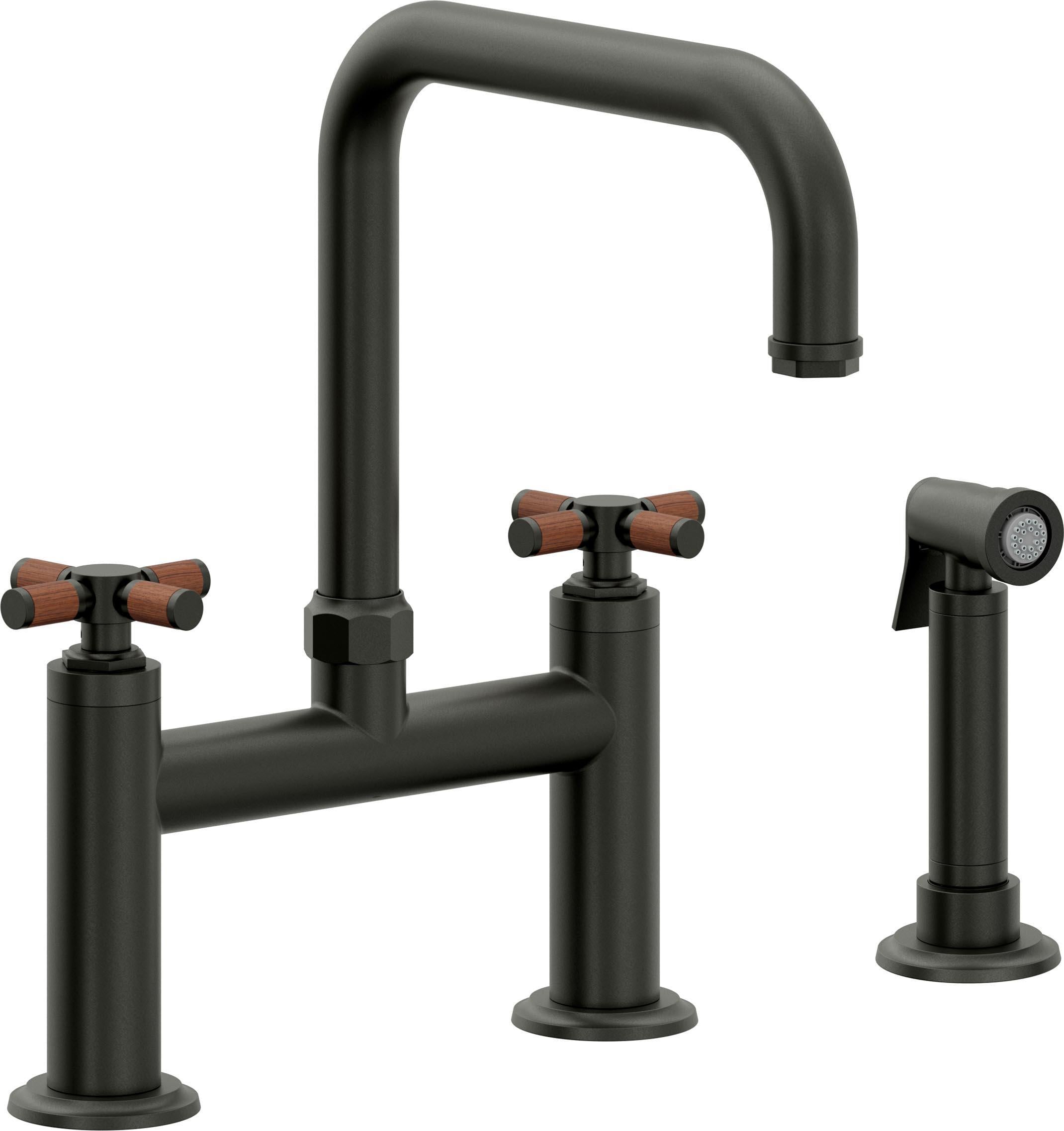 California Faucets Descanso Llave de Cocina Tipo Puente Industrial con Rociador Lateral - Pico Cuadrado - Bronce Bella Terra