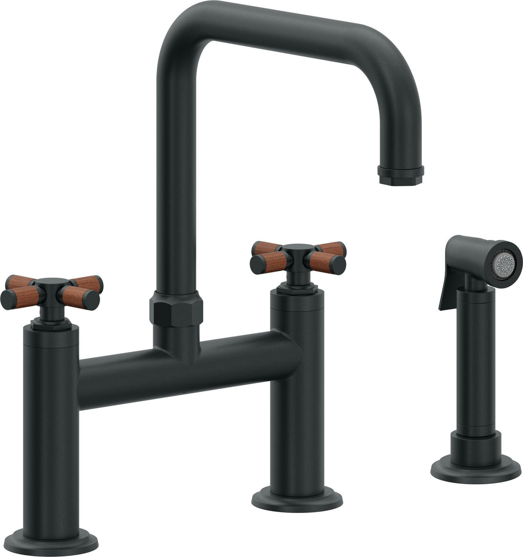 California Faucets Descanso Llave de Cocina Tipo Puente Industrial con Rociador Lateral - Pico Cuadrado - Carbón
