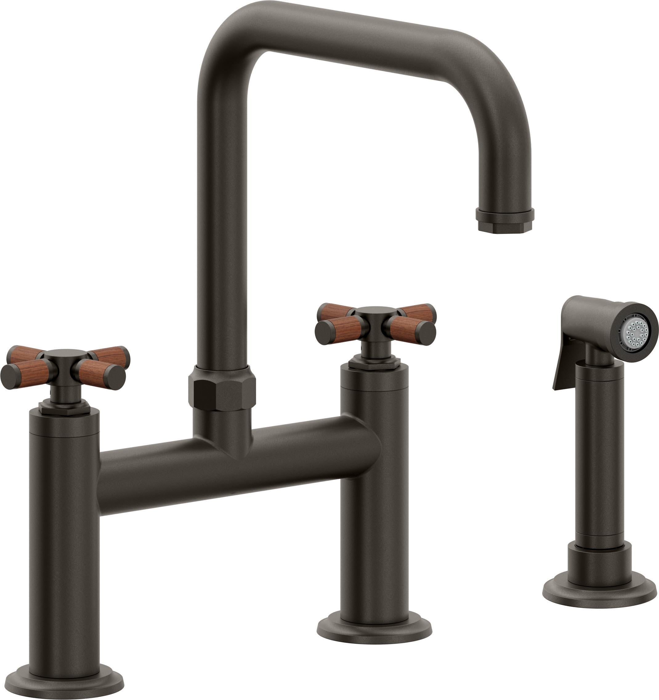 California Faucets Descanso Llave de Cocina Tipo Puente Industrial con Rociador Lateral - Pico Cuadrado - Bronce Oscuro
