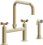 California Faucets Descanso Llave de Cocina Tipo Puente Industrial con Rociador Lateral - Pico Cuadrado - Latón Pulido