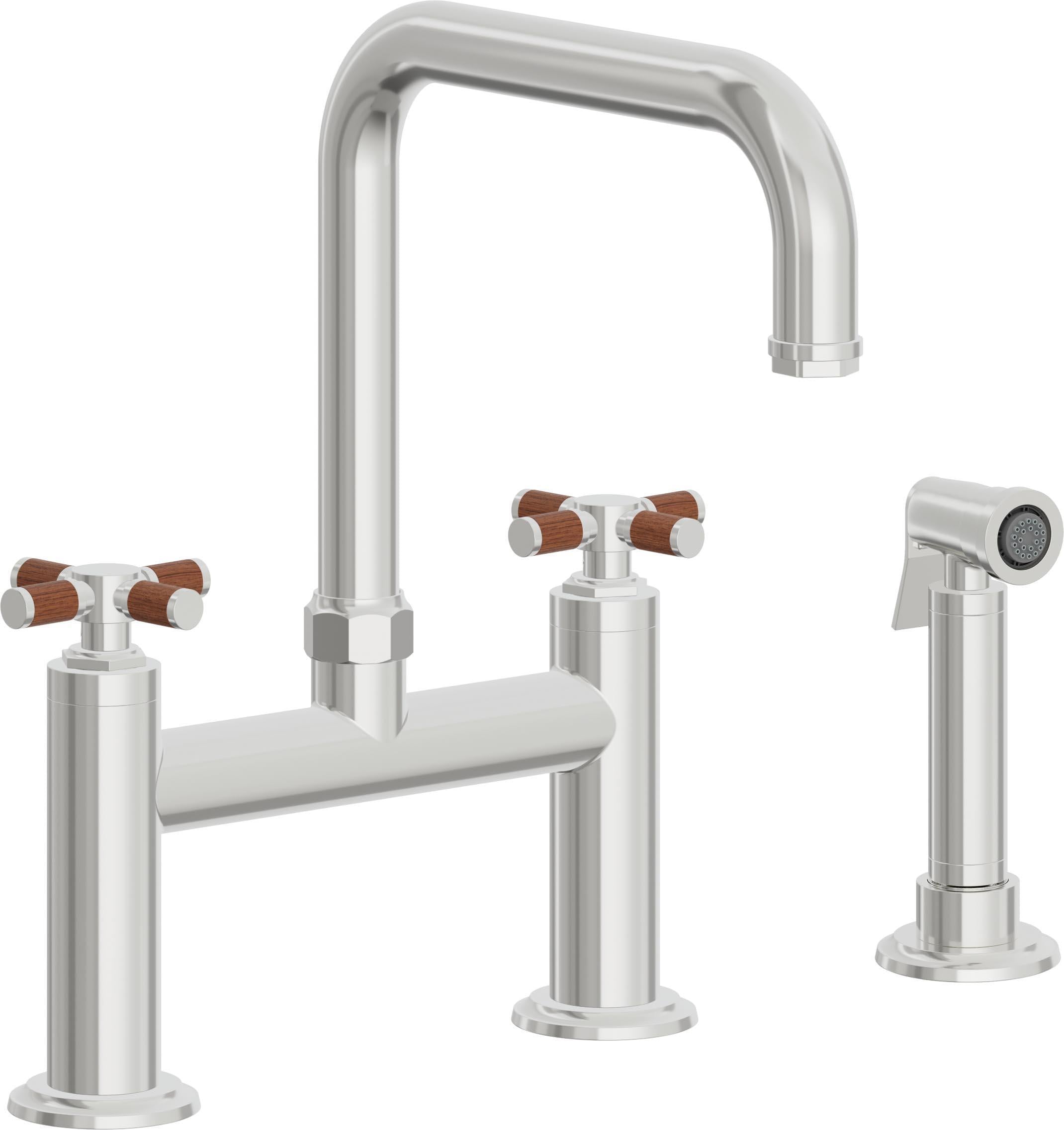 California Faucets Descanso Llave de Cocina Tipo Puente Industrial con Rociador Lateral - Pico Cuadrado - Cromo Pulido