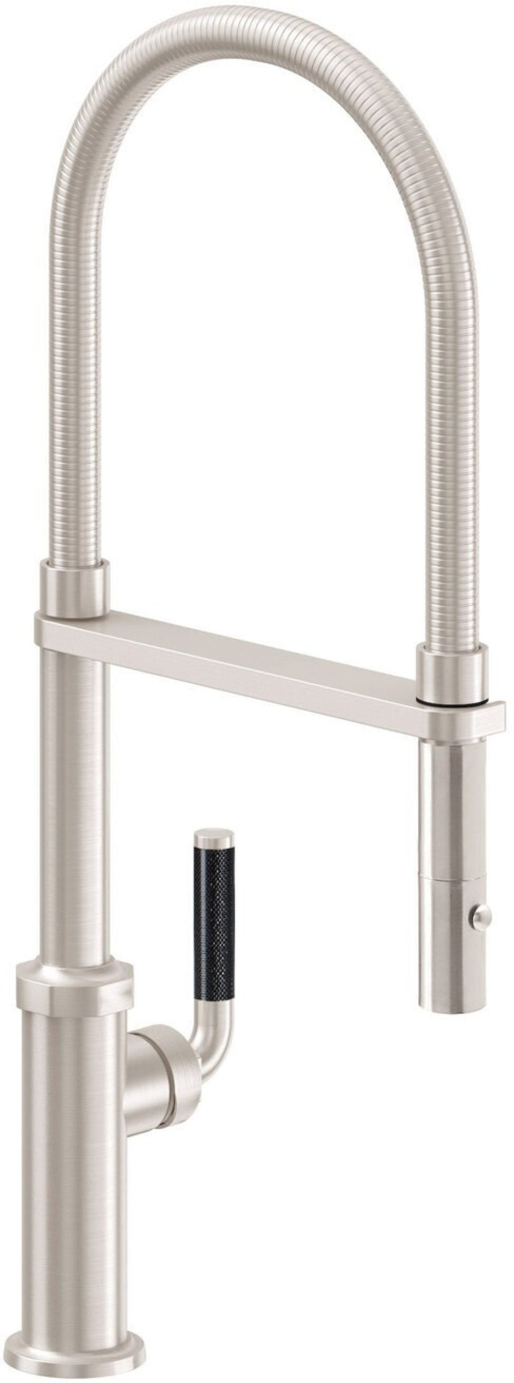California Faucets Descanso Llave de Cocina Culinaria Extraíble Industrial con Rociador de Botón y Espiral Acabada - Níquel Satinado