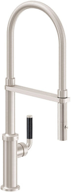 California Faucets Descanso Llave de Cocina Culinaria Extraíble Industrial con Rociador de Botón y Espiral Acabada - Níquel Satinado