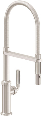 California Faucets Descanso Llave de Cocina Culinaria Extraíble Industrial con Rociador de Botón y Espiral Acabada - Níquel Satinado