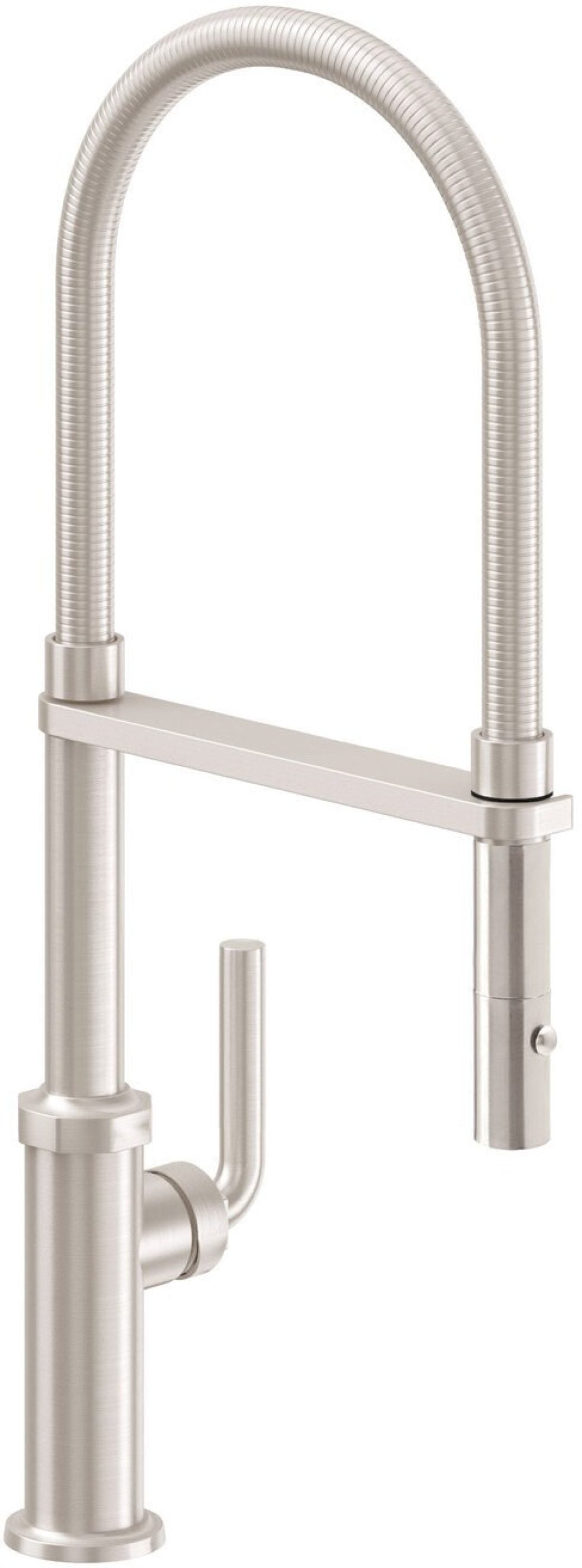 California Faucets Descanso Llave de Cocina Culinaria Extraíble Industrial con Rociador de Botón y Espiral Acabada - Níquel Satinado