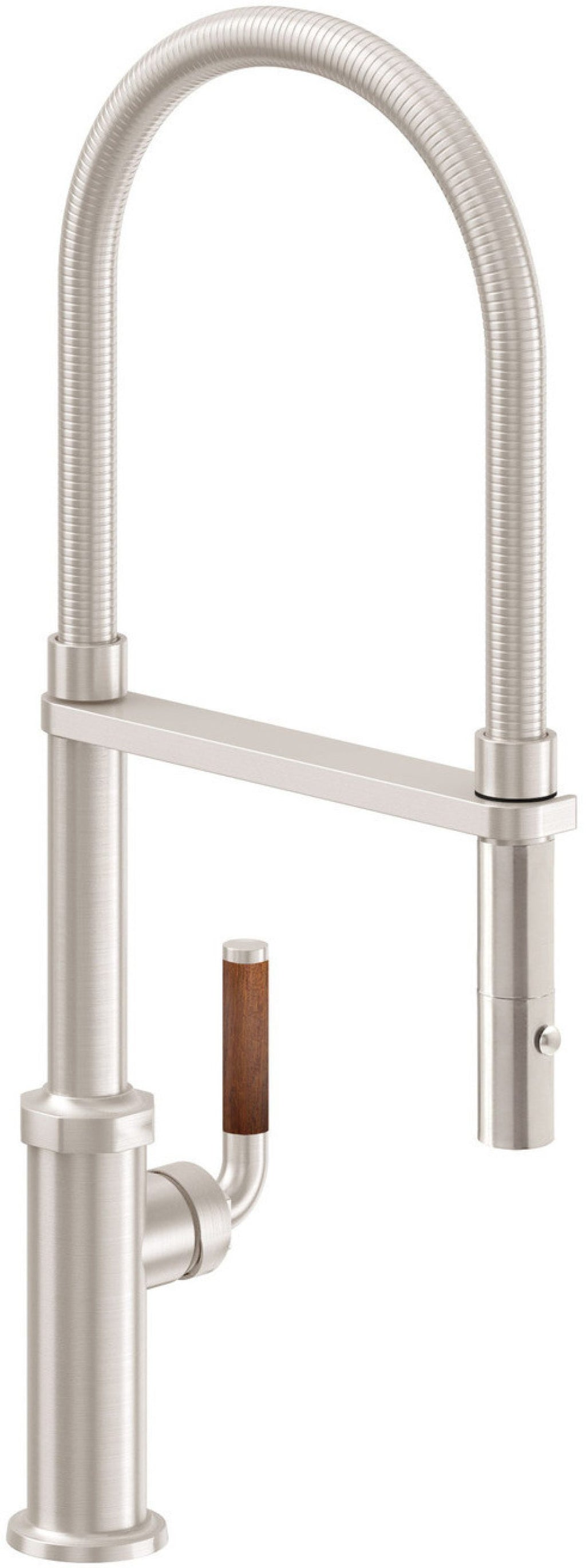 California Faucets Descanso Llave de Cocina Culinaria Extraíble Industrial con Rociador de Botón y Espiral Acabada - Níquel Satinado