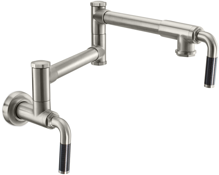 California Faucets Descanso Llenador de Ollas de Pared con Dos Llaves - Industrial - Níquel Satinado