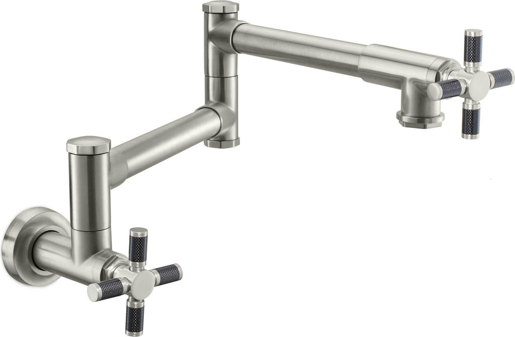 California Faucets Descanso Llenador de Ollas de Pared con Dos Llaves - Industrial - Níquel Satinado