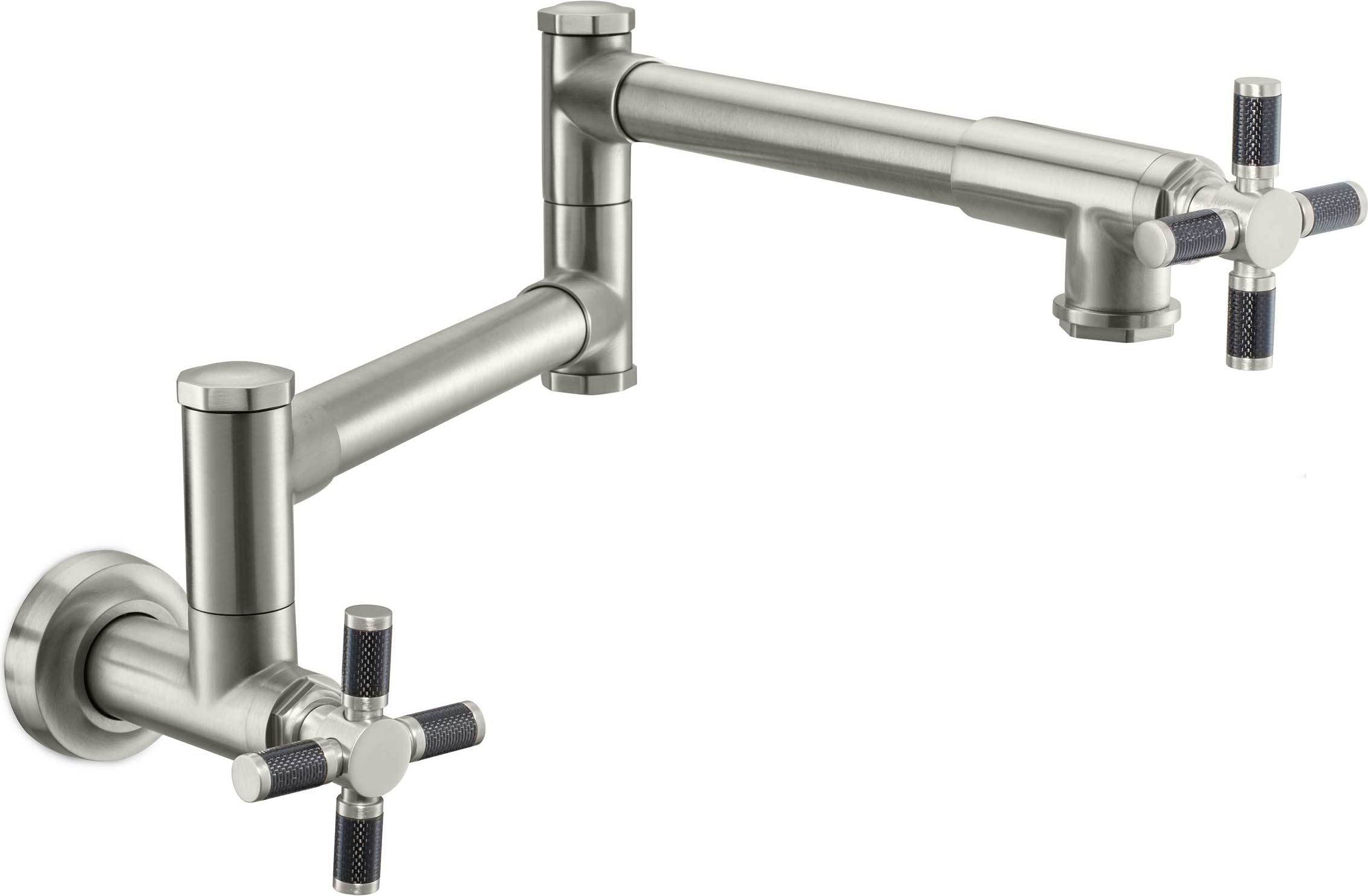 California Faucets Descanso Llenador de Ollas de Pared con Dos Llaves - Industrial - Níquel Satinado