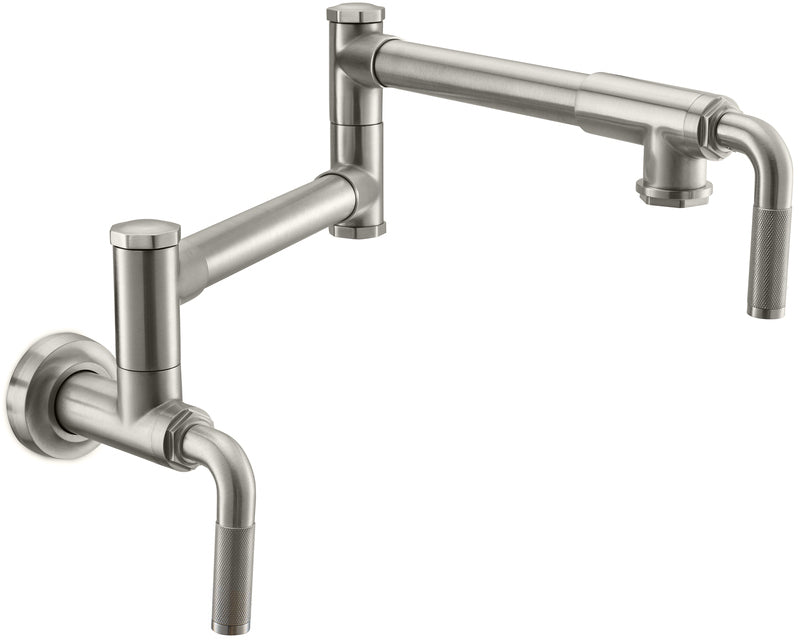 California Faucets Descanso Llenador de Ollas de Pared con Dos Llaves - Industrial - Níquel Satinado