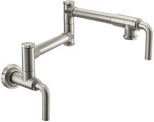 California Faucets Descanso Llenador de Ollas de Pared con Dos Llaves - Industrial - Níquel Satinado