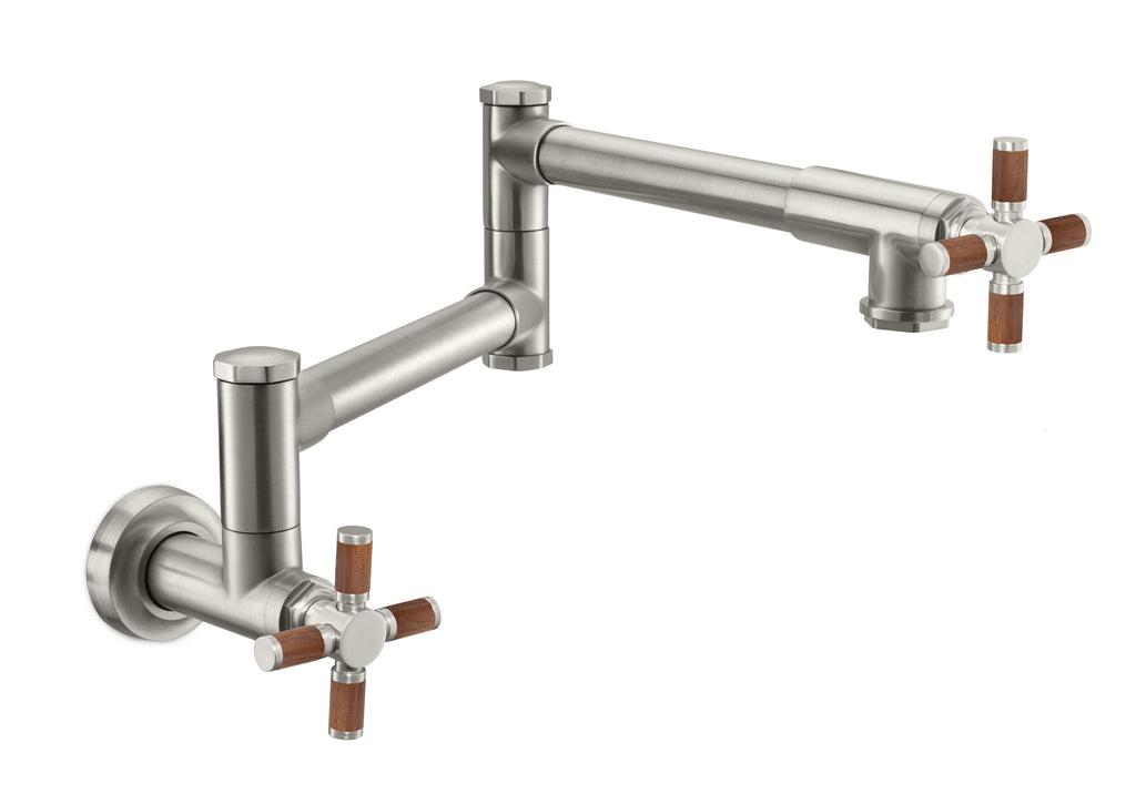 California Faucets Descanso Llenador de Ollas de Pared con Dos Llaves - Industrial - Níquel Satinado