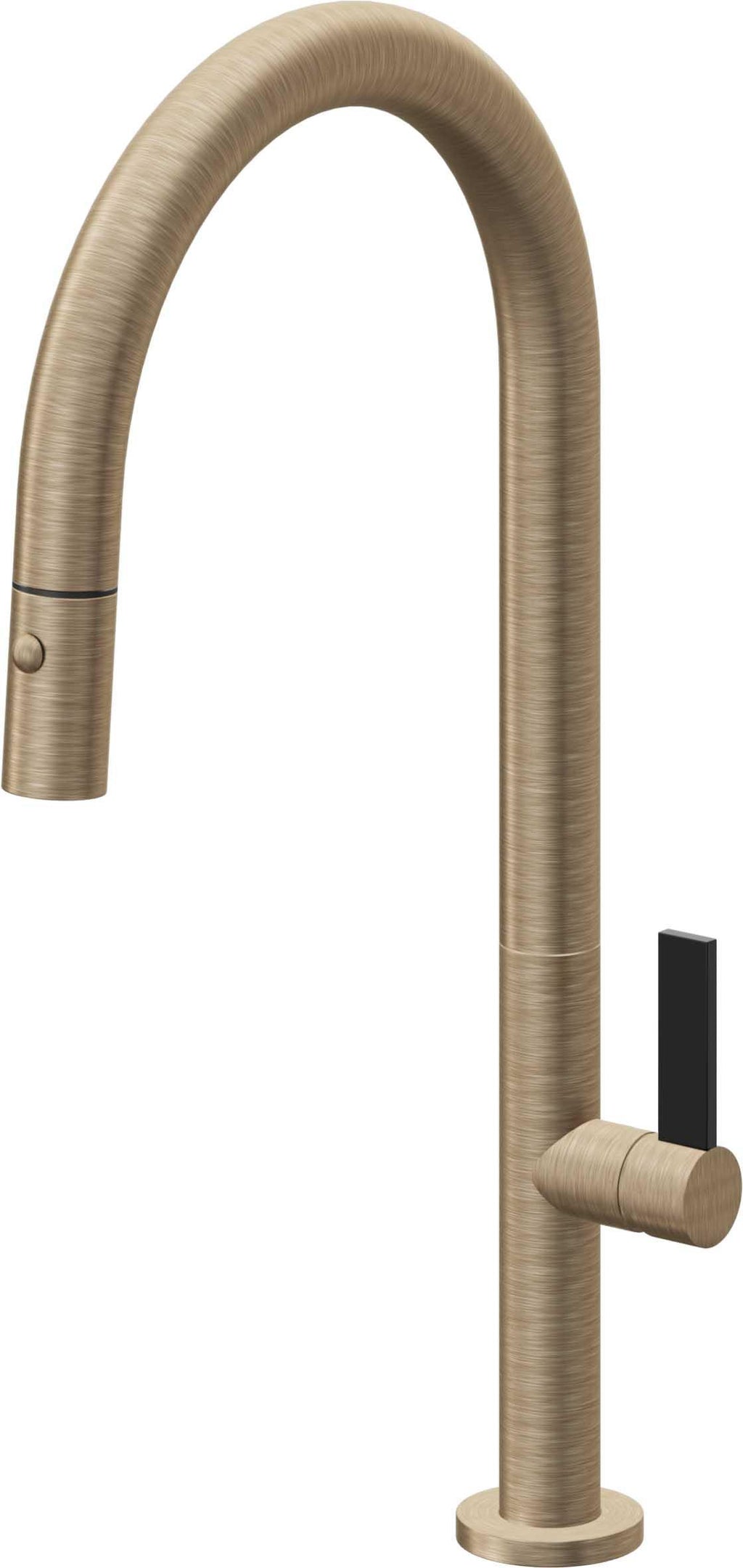California Faucets Poetto Llave de Cocina Extraible Contemporanea con Rociador de Boton - Pico Alto en Arco - Latón Antiguo Mate