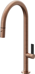 California Faucets Poetto Llave de Cocina Extraible Contemporanea con Rociador de Boton - Pico Alto en Arco - Cobre Antiguo Mate