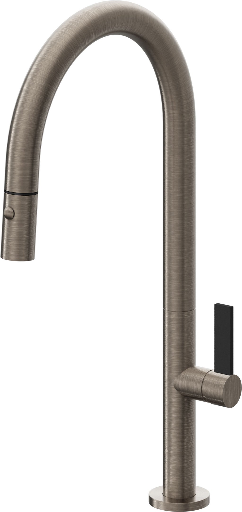 California Faucets Poetto Llave de Cocina Extraible Contemporanea con Rociador de Boton - Pico Alto en Arco - Níquel Antiguo Mate