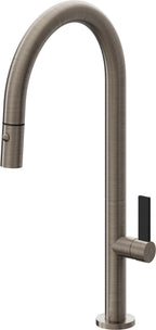 California Faucets Poetto Llave de Cocina Extraible Contemporanea con Rociador de Boton - Pico Alto en Arco - Níquel Antiguo Mate