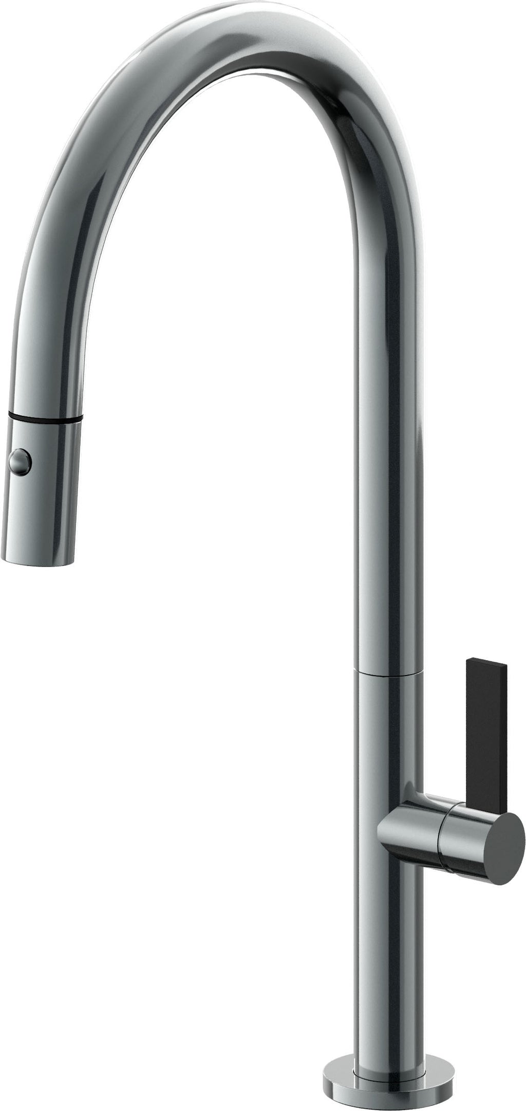 California Faucets Poetto Llave de Cocina Extraible Contemporanea con Rociador de Boton - Pico Alto en Arco - Níquel Negro