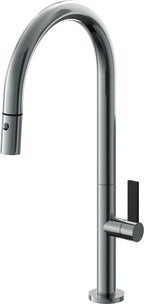 California Faucets Poetto Llave de Cocina Extraible Contemporanea con Rociador de Boton - Pico Alto en Arco - Níquel Negro