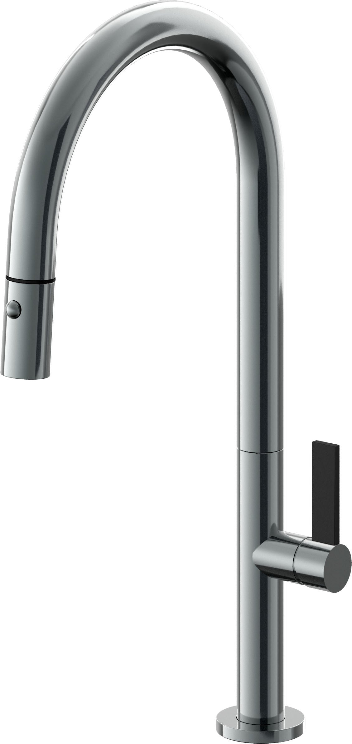 California Faucets Poetto Llave de Cocina Extraible Contemporanea con Rociador de Boton - Pico Alto en Arco - Níquel Negro