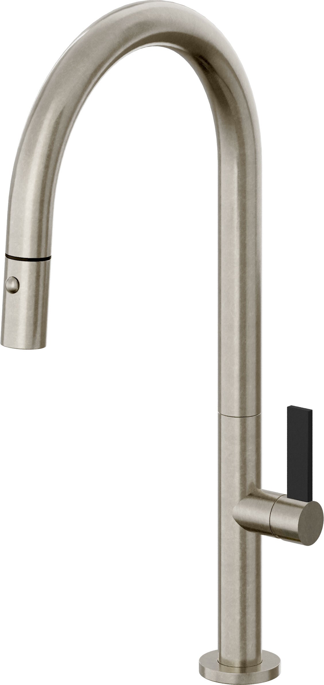 California Faucets Poetto Llave de Cocina Extraible Contemporanea con Rociador de Boton - Pico Alto en Arco - Níquel Bruñido