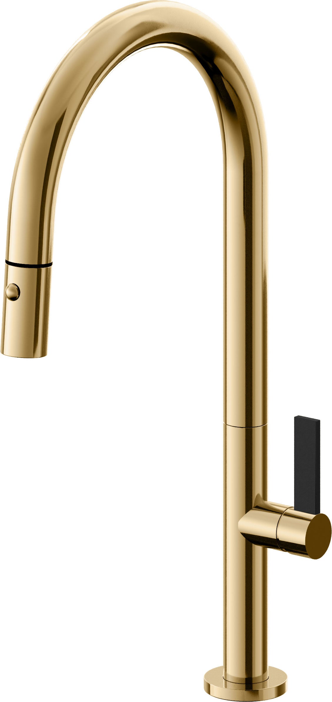 California Faucets Poetto Llave de Cocina Extraible Contemporanea con Rociador de Boton - Pico Alto en Arco - Oro Francés
