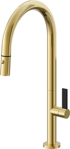 California Faucets Poetto Llave de Cocina Extraible Contemporanea con Rociador de Boton - Pico Alto en Arco - Oro Pulido de por Vida