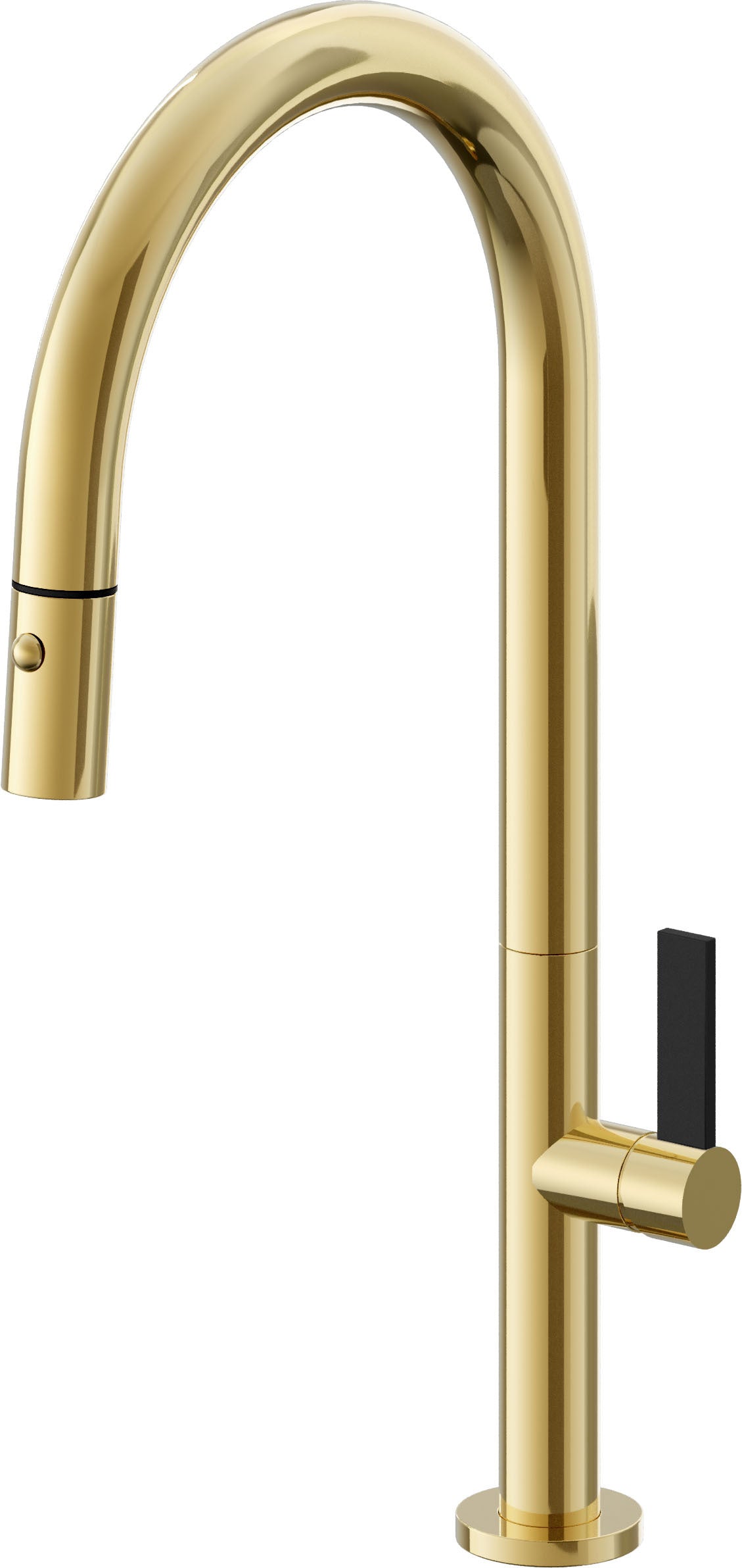 California Faucets Poetto Llave de Cocina Extraible Contemporanea con Rociador de Boton - Pico Alto en Arco - Oro Pulido de por Vida