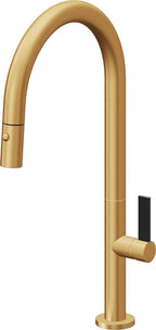 California Faucets Poetto Llave de Cocina Extraible Contemporanea con Rociador de Boton - Pico Alto en Arco - Oro Satinado de por Vida
