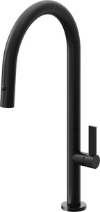 California Faucets Poetto Llave de Cocina Extraible Contemporanea con Rociador de Boton - Pico Alto en Arco - Negro Mate